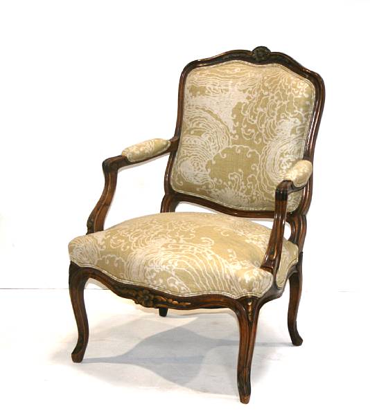 Appraisal: A Louis XV style beechwood fauteuil height in width in