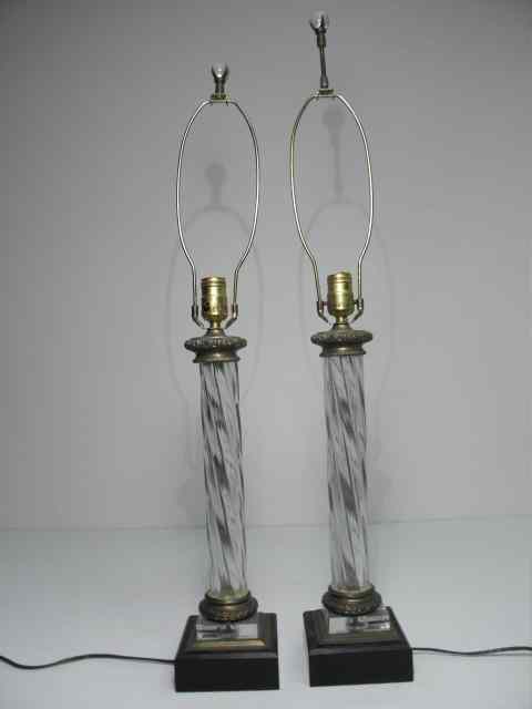 Appraisal: Pair of swirled glass column style table lamps Each with