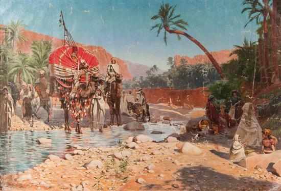 Appraisal: Rene Charles Edmond His French - Arab Caravan Crossing Stream