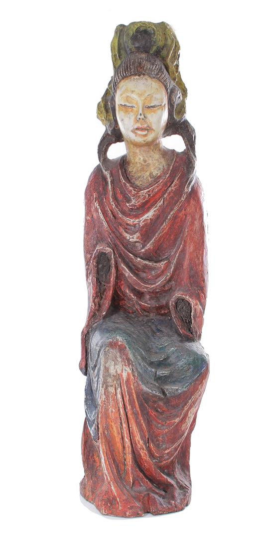 Appraisal: Chinese polychrome wood Guanyin early th century H Provenance Estate