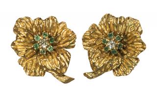 Appraisal: Pair of emerald diamond and k yellow gold clip earrings