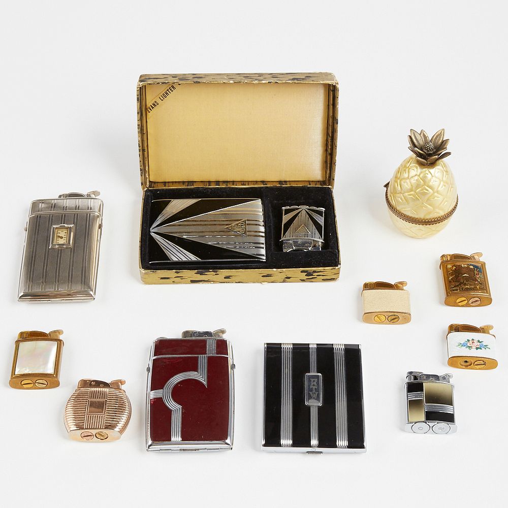 Appraisal: Grp Evans Lighters and Cigarette Cases Evans United States Large