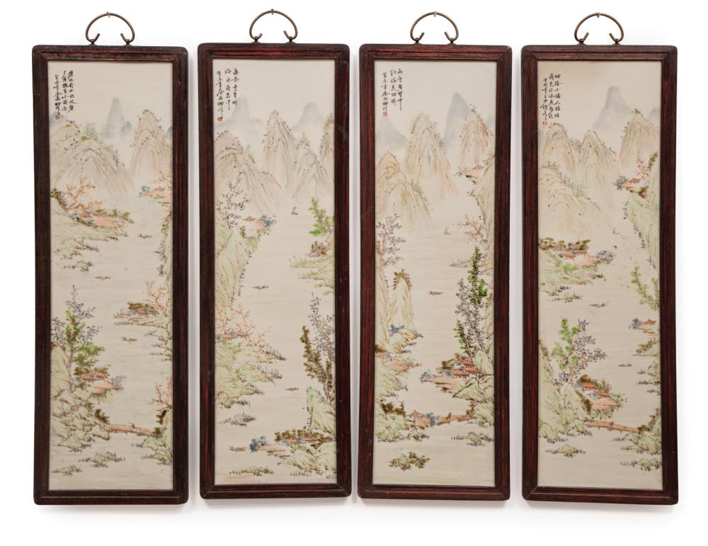 Appraisal: Four Chinese Famille Rose Porcelain Panels each painted with a