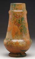 Appraisal: DAUM NANCY CAMEO WHEEL-CARVED VASE Acid-etched chestnut leaves with green