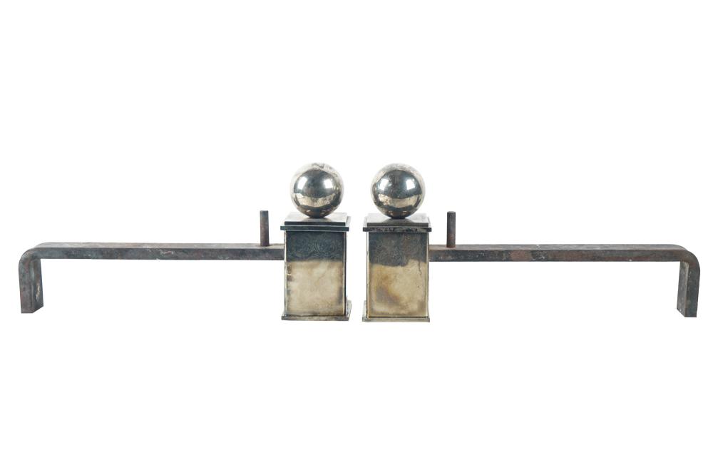 Appraisal: PAIR OF MODERN ANDIRONSwith small spherical chrome mounts Condition slight