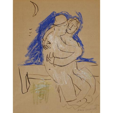 Appraisal: Marc Chagall - COUPLE SUR UN BANC Colour pastel and