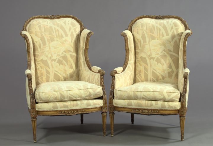 Appraisal: Pair of Louis XVI-Style Polychromed Fauteuils each of wing chair