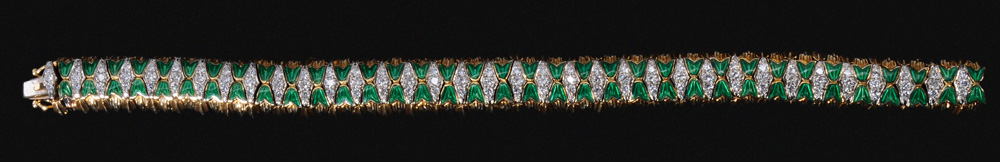 Appraisal: Kt Diamond Enamel Bracelet set with round brilliant-cut diamonds