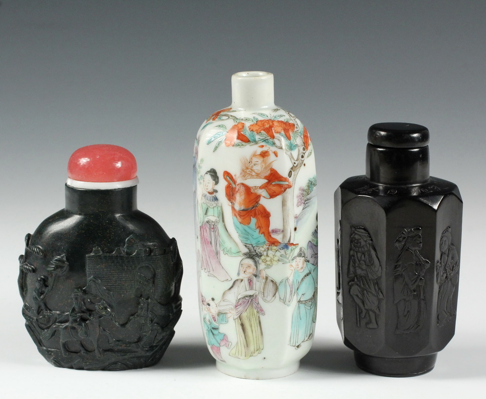 Appraisal: A GROUP OF LARGE SNUFF BOTTLES - Including A Hexagonal