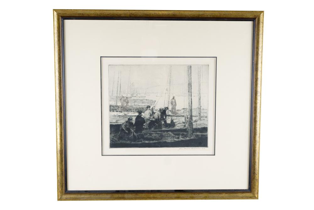 Appraisal: GEORGE ELMER BROWNE WORKING ON A BOAT etching signed in