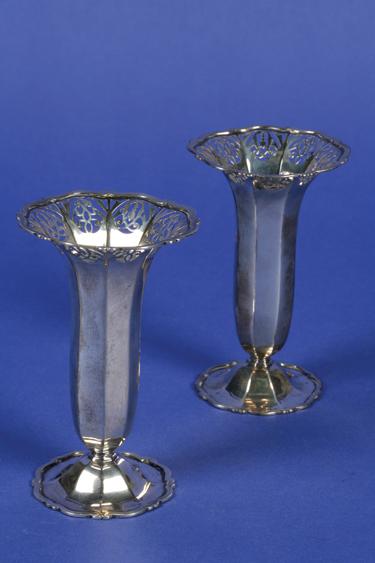 Appraisal: A PAIR OF LATE VICTORIAN POSY VASES of octagonal form