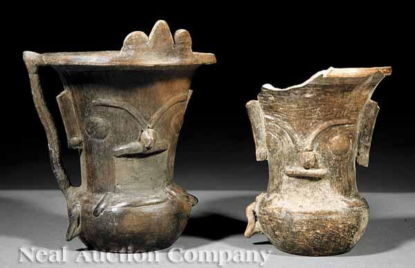 Appraisal: Two Teotihuacan Earthenware Vessels c - each molded with the