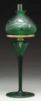 Appraisal: SCARCE GREEN SATIN MINI LAMP S - Green satin decorated