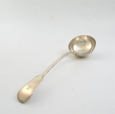 Appraisal: A George IV fiddle and thread pattern soup ladle crested