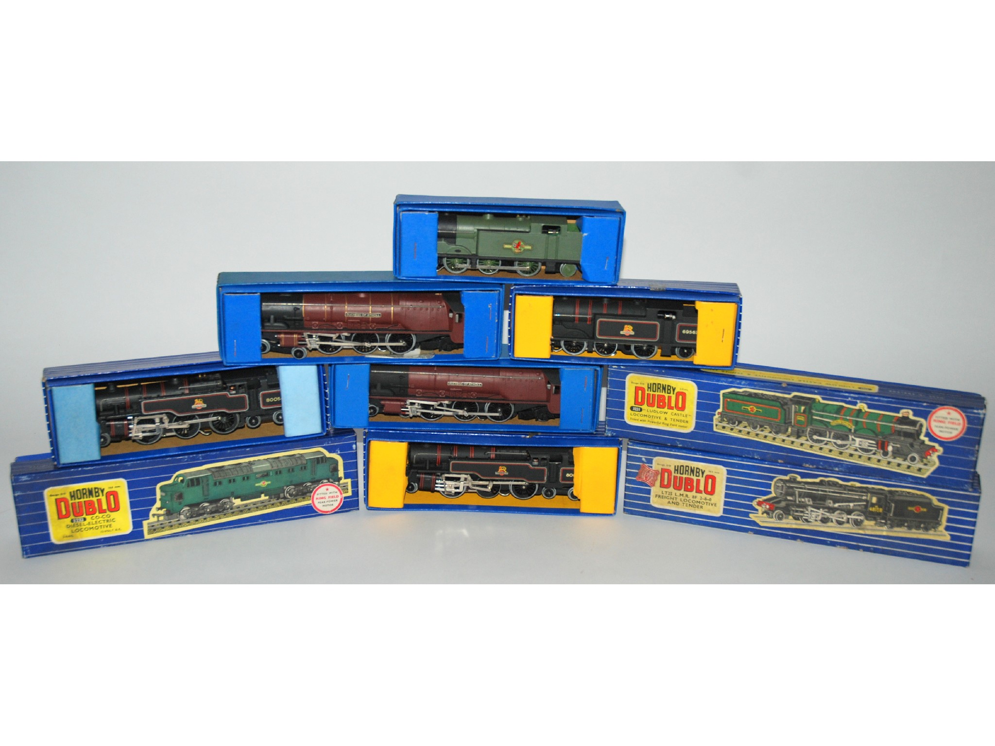 Appraisal: Nine Hornby Dublo locomotives including 'Ludlow Castle' Co-Co Diesel Electric