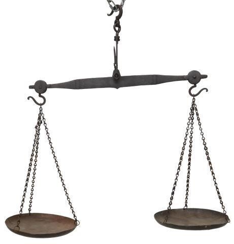 Appraisal: Wrought Iron and copper hanging balance scales th c inscribed