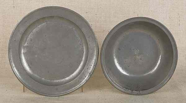 Appraisal: Philadelphia pewter plate and basin ca bearing the touch of