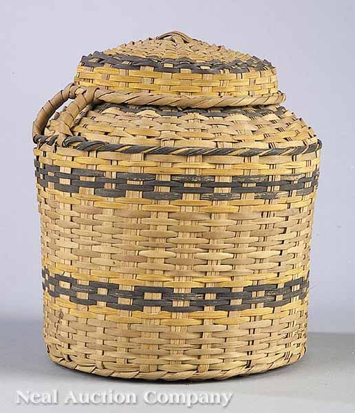 Appraisal: A Choctaw Palmetto Stem Lidded Basket c height in width