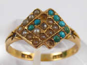 Appraisal: A carat gold turquoise and seed pearl ring size N