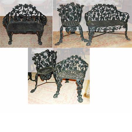 Appraisal: Assembled Set of Five Grape Leaf Decorated Iron Garden Furniture