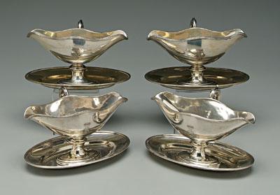 Appraisal: Austro-Hungarian silver set of four sauce boats double spouted scalloped