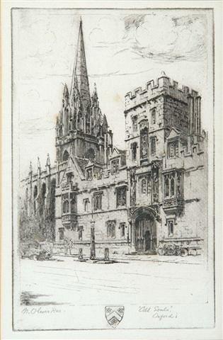 Appraisal: M OLIVER RAE - All Souls Oxford etching pencil signed