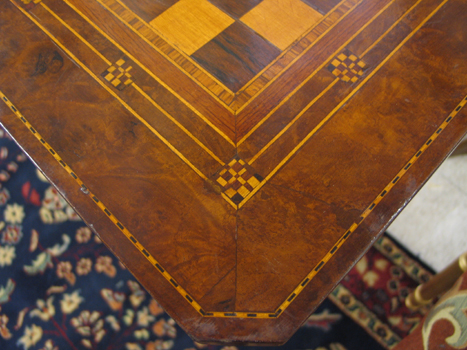 Appraisal: AN INLAID BURL WALNUT CHESS TABLE having a square top