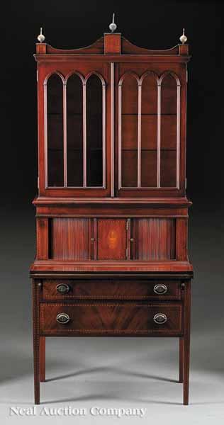 Appraisal: A Federal-Style Inlaid Mahogany Secretary-Bookcase th c and later pediment