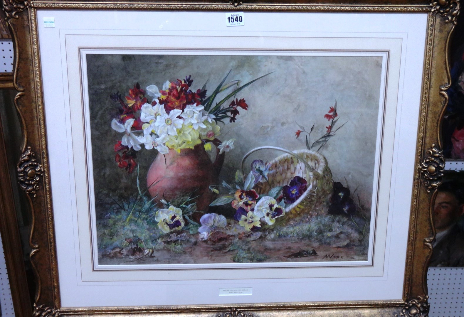 Appraisal: Mary McNichol Wroe fl - Still life of narcissi violas