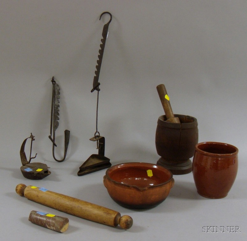 Appraisal: Group of Nine Country and Decorative Items a redware bowl