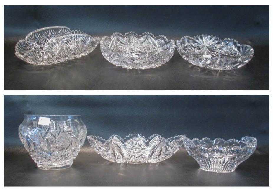 Appraisal: SIX GLASS AND CUT CRYSTAL BOWLS in various hobstar and