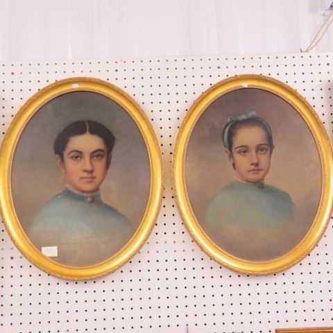 Appraisal: Pair of Portraits of Mother Daughter th century oval x