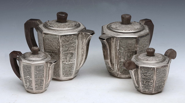 Appraisal: A CHINESE SILVER FOUR PIECE TEA AND COFFEE SERVICE of