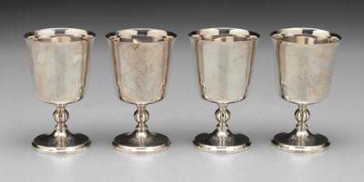 Appraisal: Set of four English silver goblets shaped and fluted posts