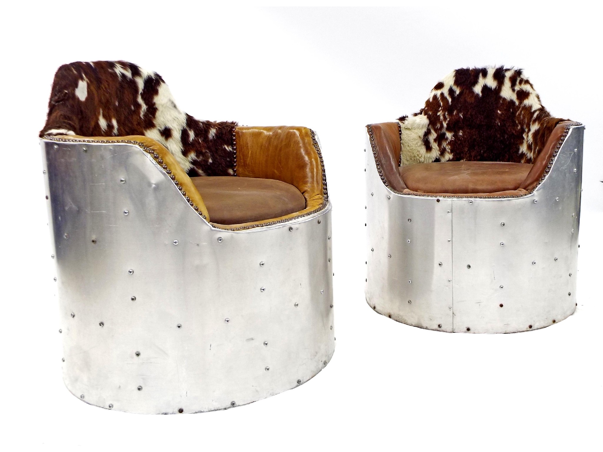 Appraisal: Bespoke pair of aviation style tub chairs with riveted aluminium