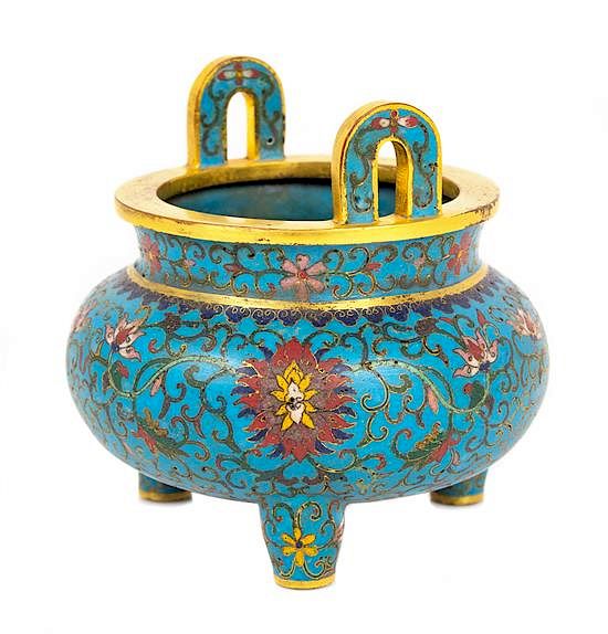 Appraisal: A Cloisonne Enamel Tripod Incense Burner Height inches A Cloisonne