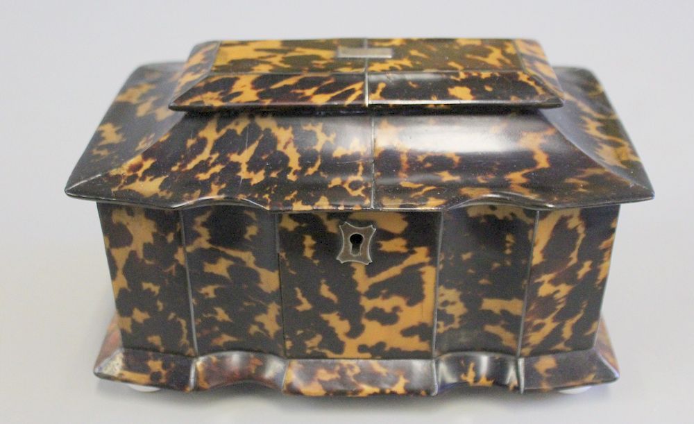 Appraisal: Bone Inlaid T Caddy Raised On Bunn Feet From a