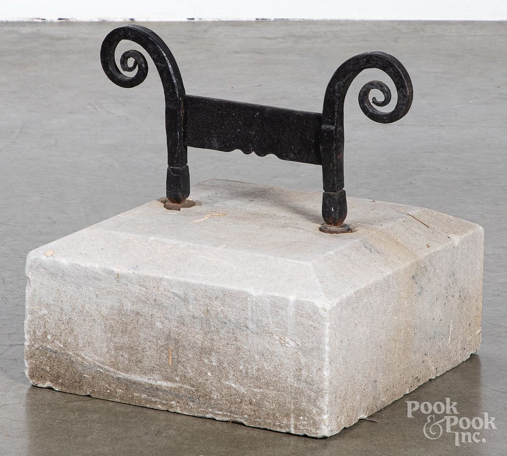 Appraisal: Iron bootscrape with marble base Iron bootscrape with marble base