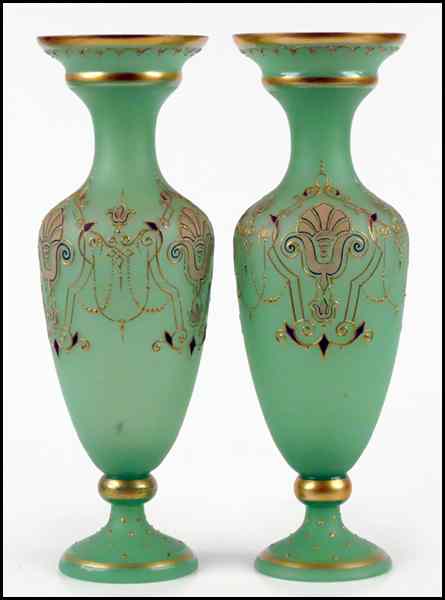 Appraisal: PAIR OF ENAMELED OPALINE GLASS VASES Height '' Condition No