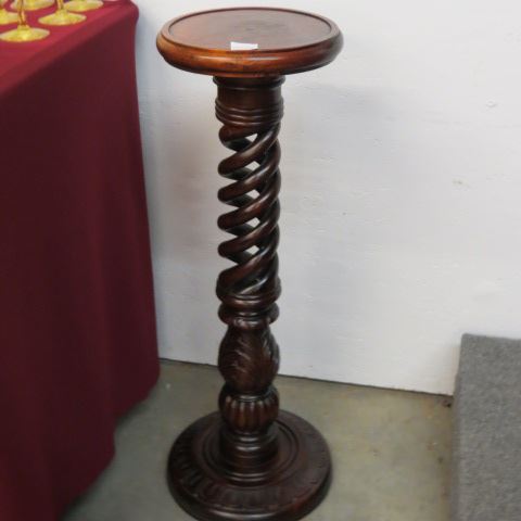 Appraisal: Mahogany Plant Stand carved open barley twist style tall