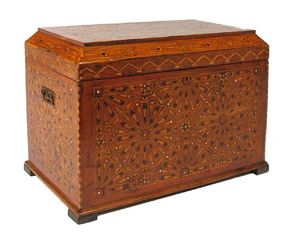 Appraisal: A Moorish style mother of pearl inlaid trunk height in