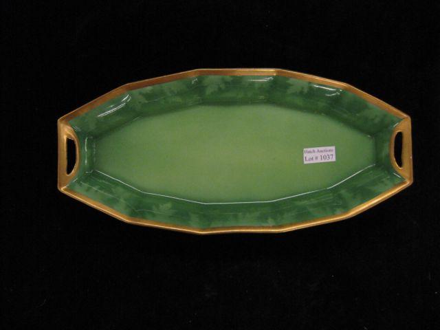 Appraisal: Pickard Porcelain Celery Dish stylized floral gold trim x excellent