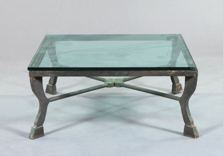 Appraisal: Large Contemporary Wrought-Iron and Plate Glass Coffee Table of neoclassical