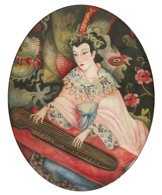 Appraisal: ANONYMOUS Chinese school WOMAN PLAYING STRINGED INSTRUMENT Ink and color