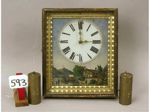 Appraisal: Antique hand painted and decorated wall clock with weights Estimate