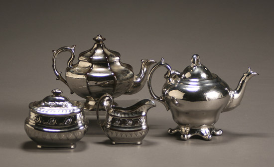 Appraisal: Group of Four English Silver Lustre Tea Wares First Half