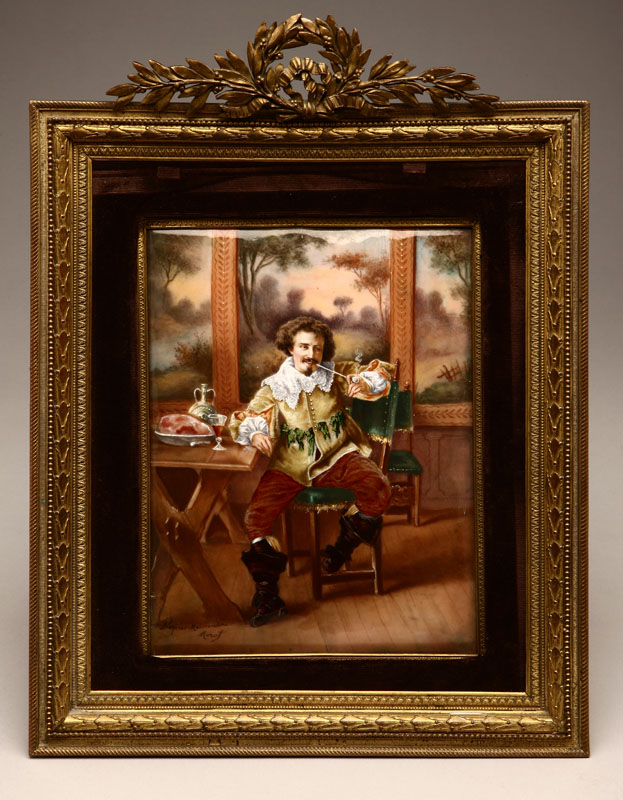 Appraisal: A Limoges enameled copper plaque of a gentleman after Meissonier