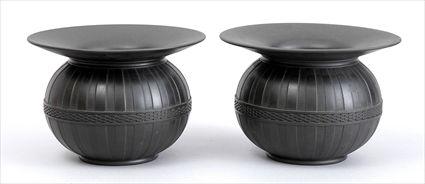 Appraisal: PAIR OF WEDGWOOD BASALTES SPITOONSEach impressed Wedgwood the spherical bowls