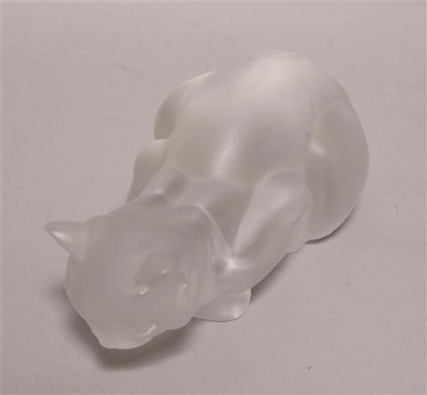 Appraisal: LALIQUE FROSTED GLASS CAT Incised script Lalique France 'Chat Couche'