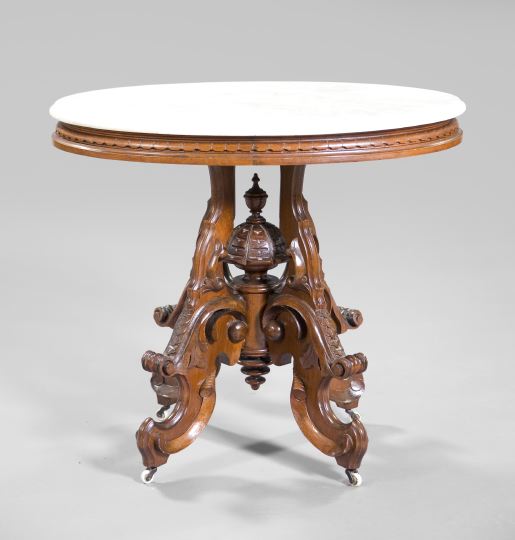 Appraisal: American Renaissance Revival Walnut and Marble-Top Center Table third quarter